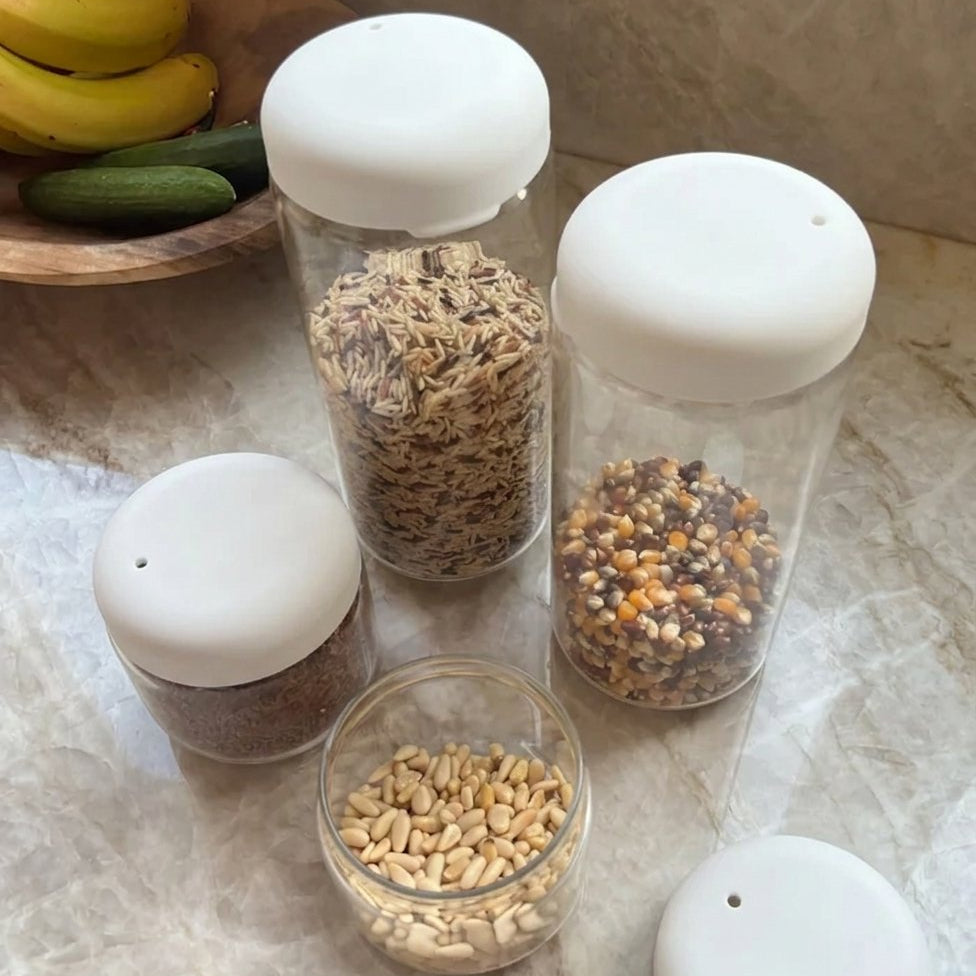Food Storage Jar Set of 4 in Borosilicate Glass - Cloud EKOBO