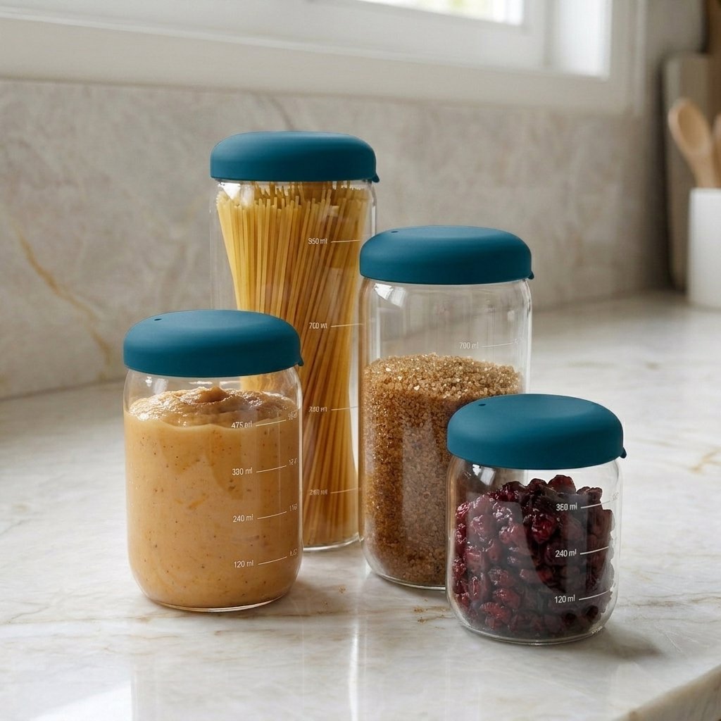 Food Storage Jar Set of 4 in Borosilicate Glass - Blue Abyss EKOBO