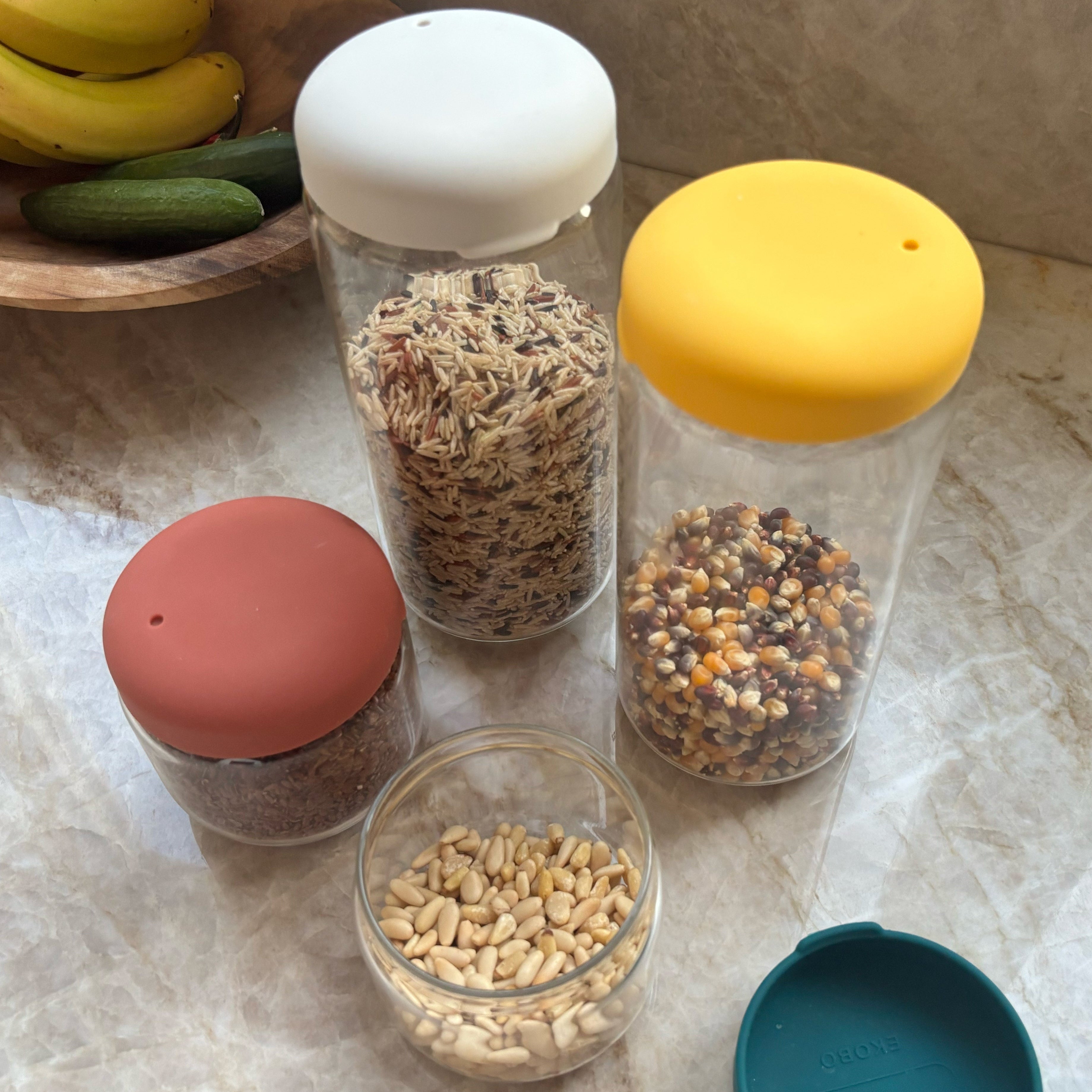 Food Storage Jar Set of 4 in Borosilicate Glass - Terracotta EKOBO 